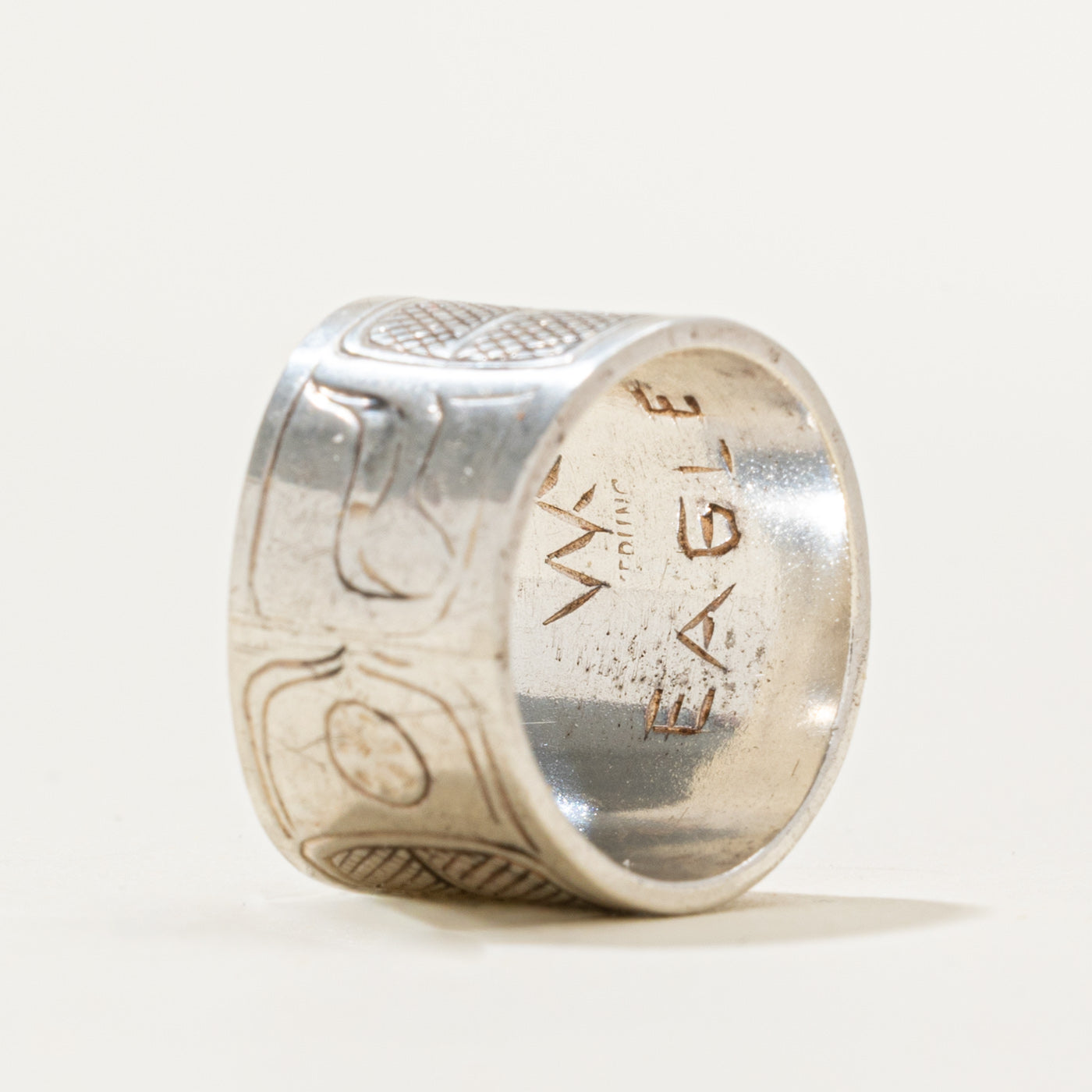 Sterling Silver & 14k Indigenous Carved Eagle Ring | SZ 3.5