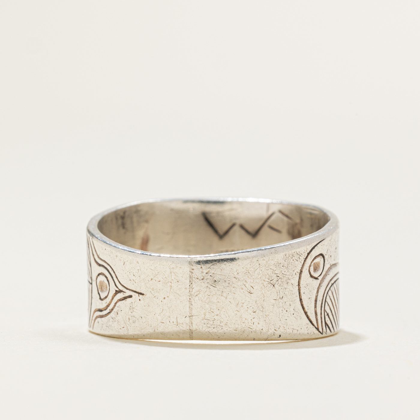 Sterling Silver & 14k Yellow Gold Indigenous Carved Eagle Ring | SZ 7.5