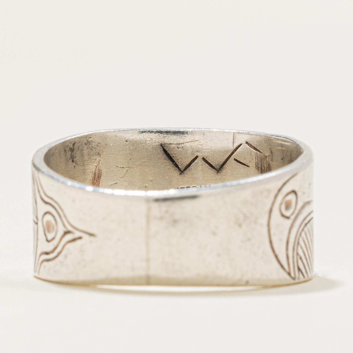 Sterling Silver & 14k Yellow Gold Indigenous Carved Eagle Ring | SZ 7.5