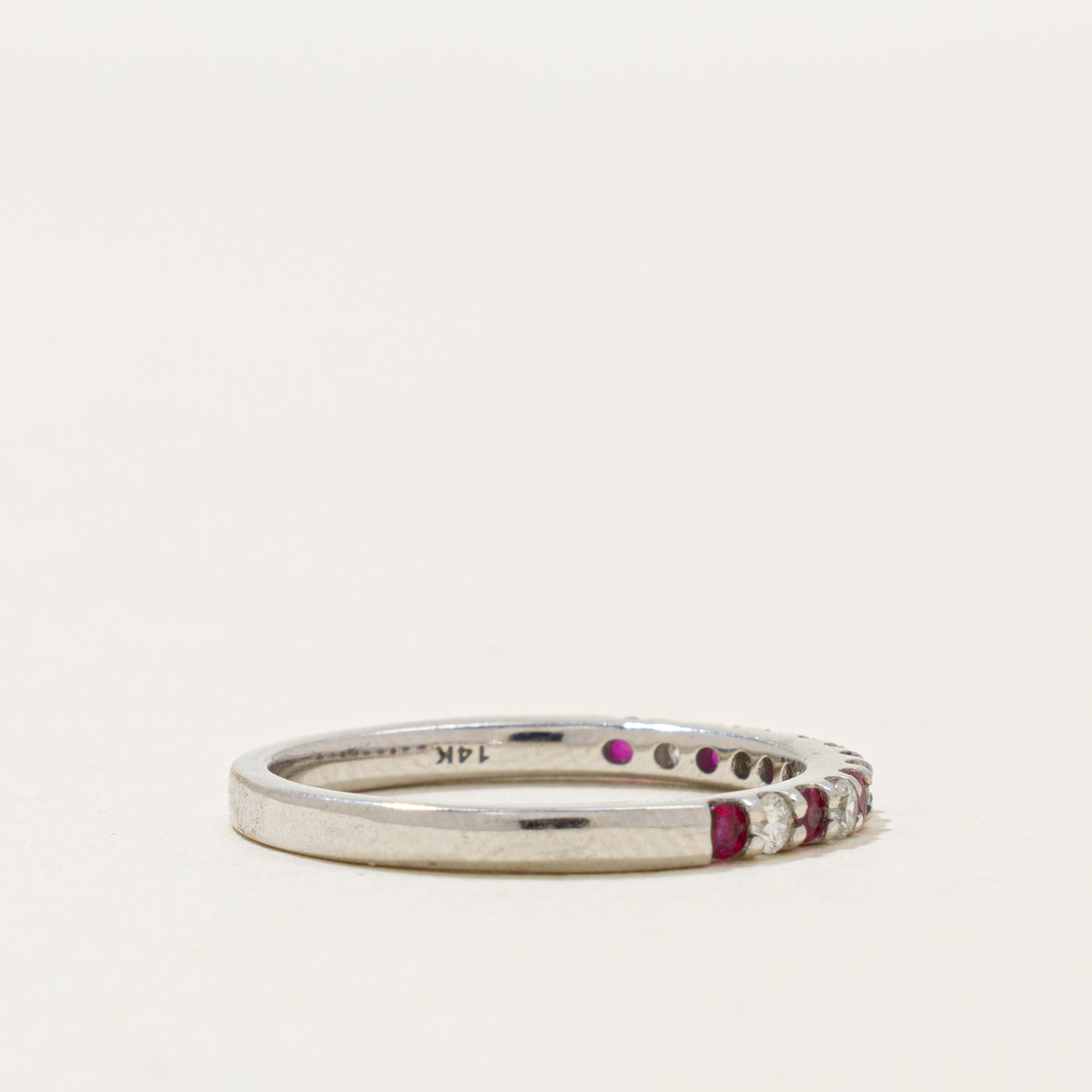 14k Semi Eternity Ruby & Diamond Ring | 0.18ctw, 0.18ctw | 2.00mm | SZ 7.25