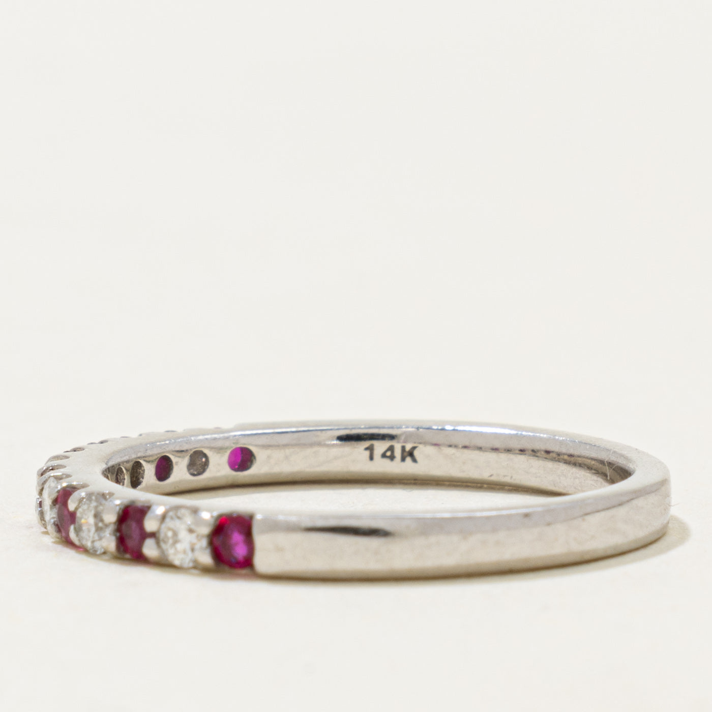 14k Semi Eternity Ruby & Diamond Ring | 0.18ctw, 0.18ctw | 2.00mm | SZ 7.25