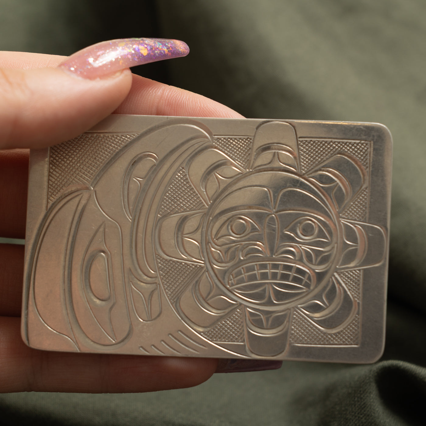Sterling Silver Indigenous Carved Eagle & Sun Belt Buckle