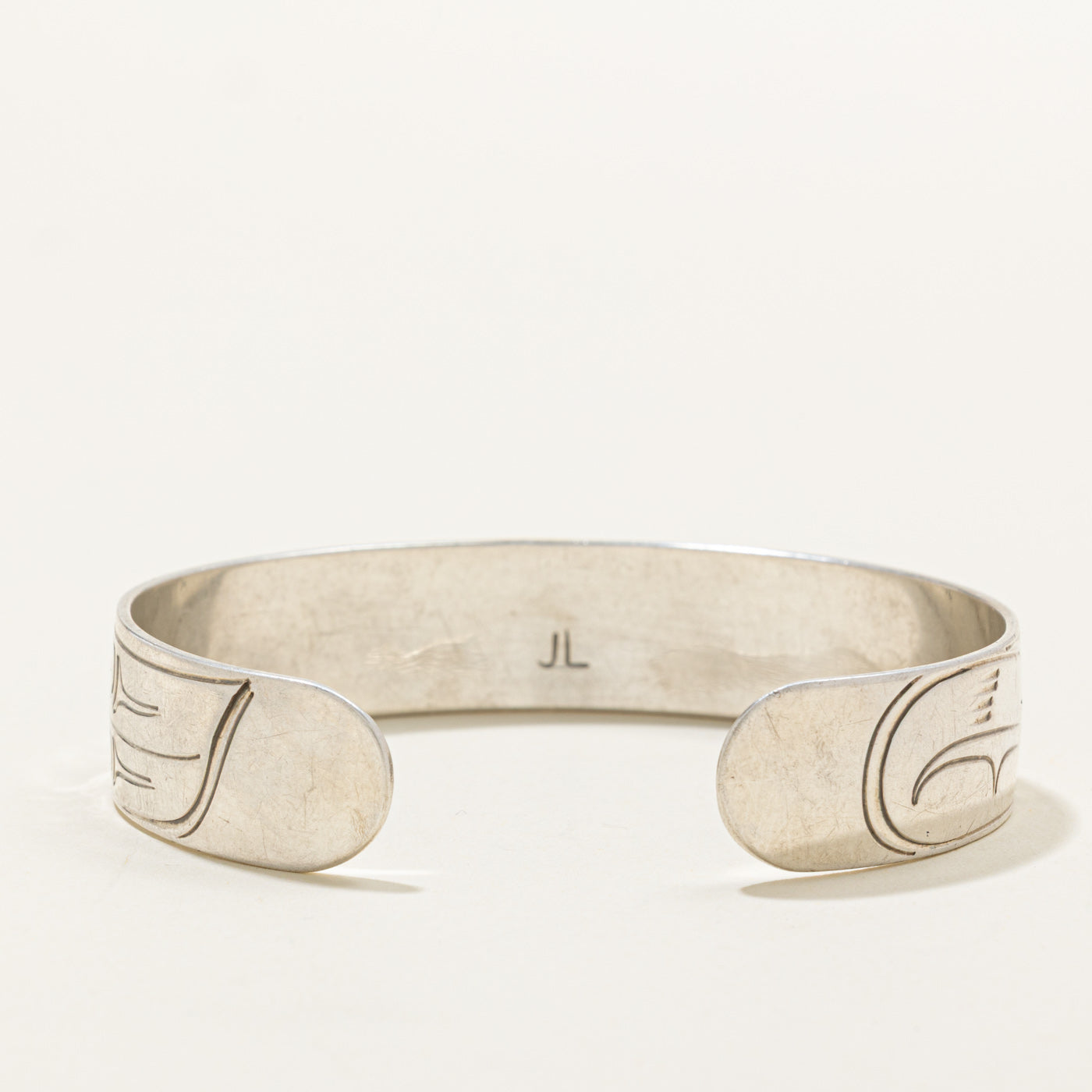 Sterling Silver Indigenous Carved Raven Cuff | 6"