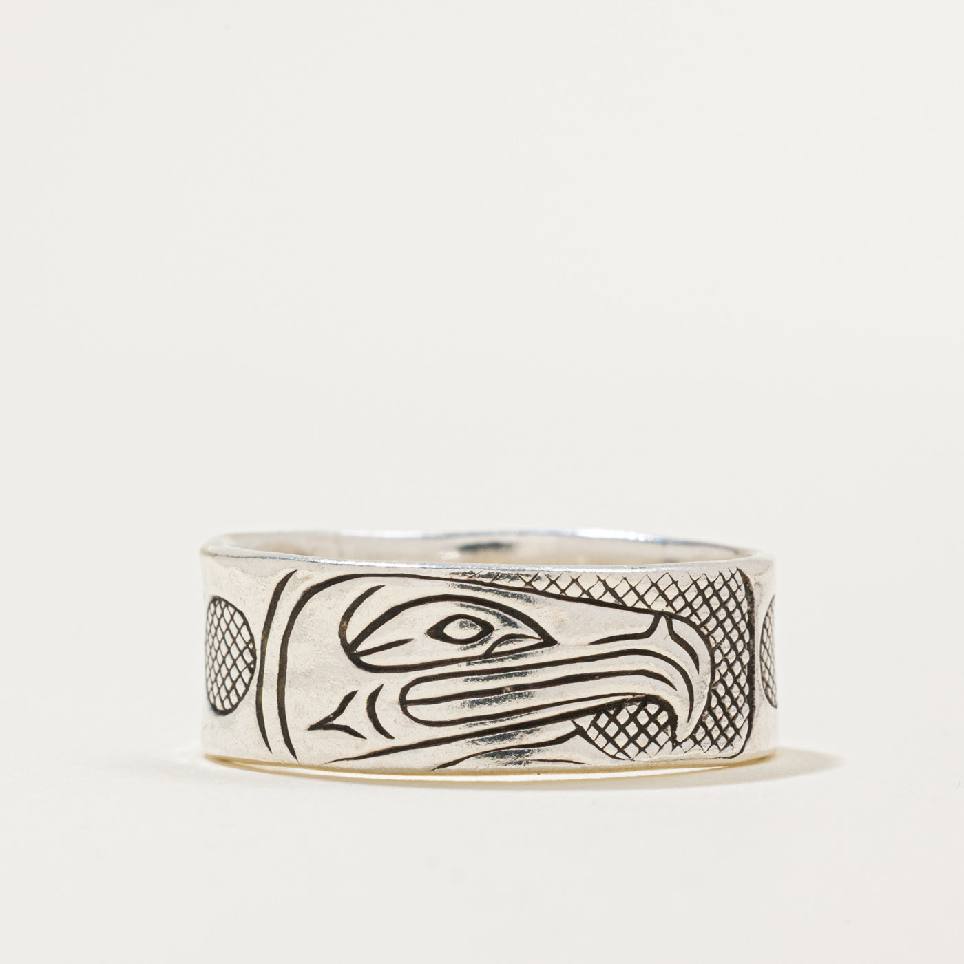 Sterling Silver Indigenous Carved Eagle Ring | 8.75mm | SZ 11.75