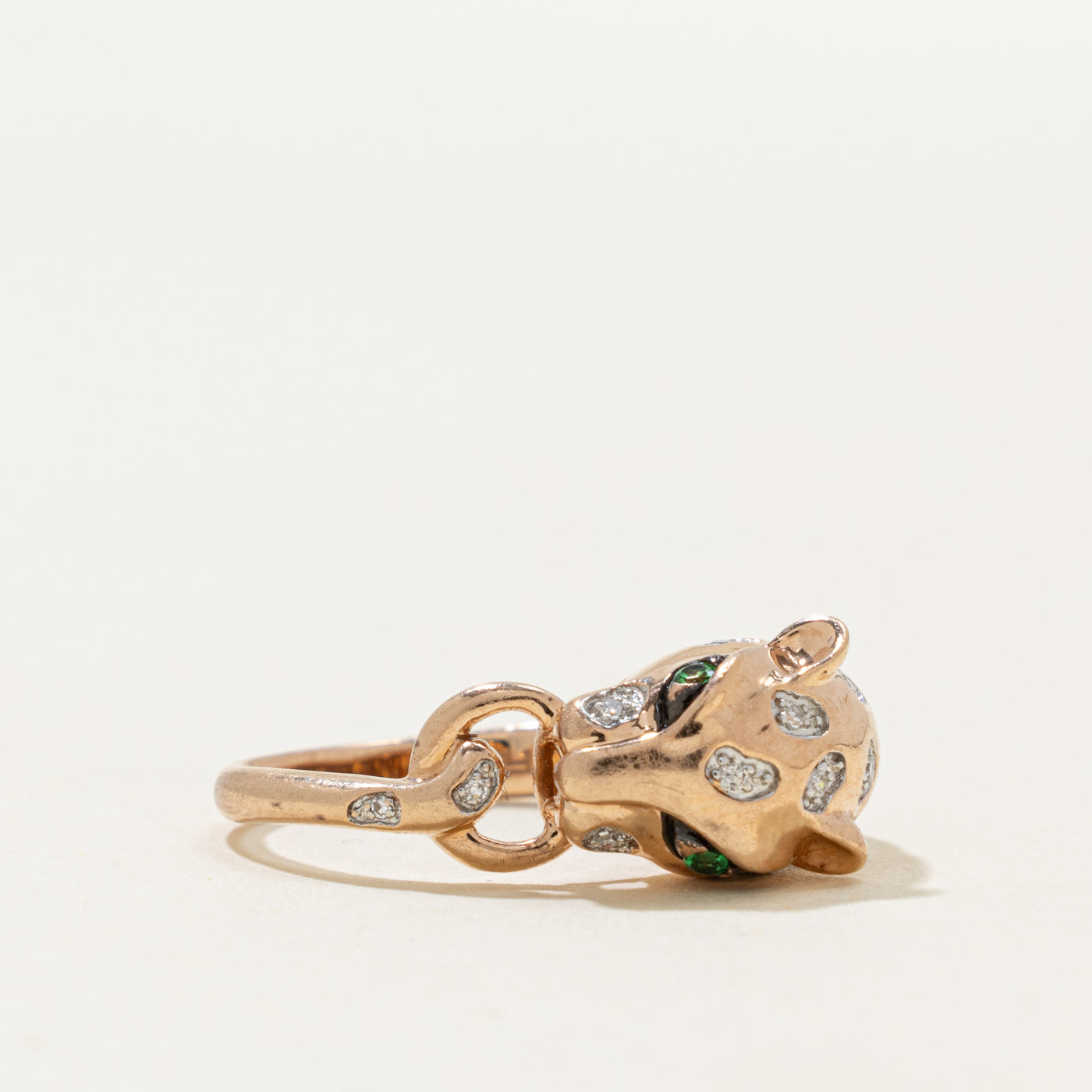 ‘Effy’ 14k Tsavorite Garnet & Diamond Panther Ring | 0.03ctw, 0.03ctw | SZ 7.25