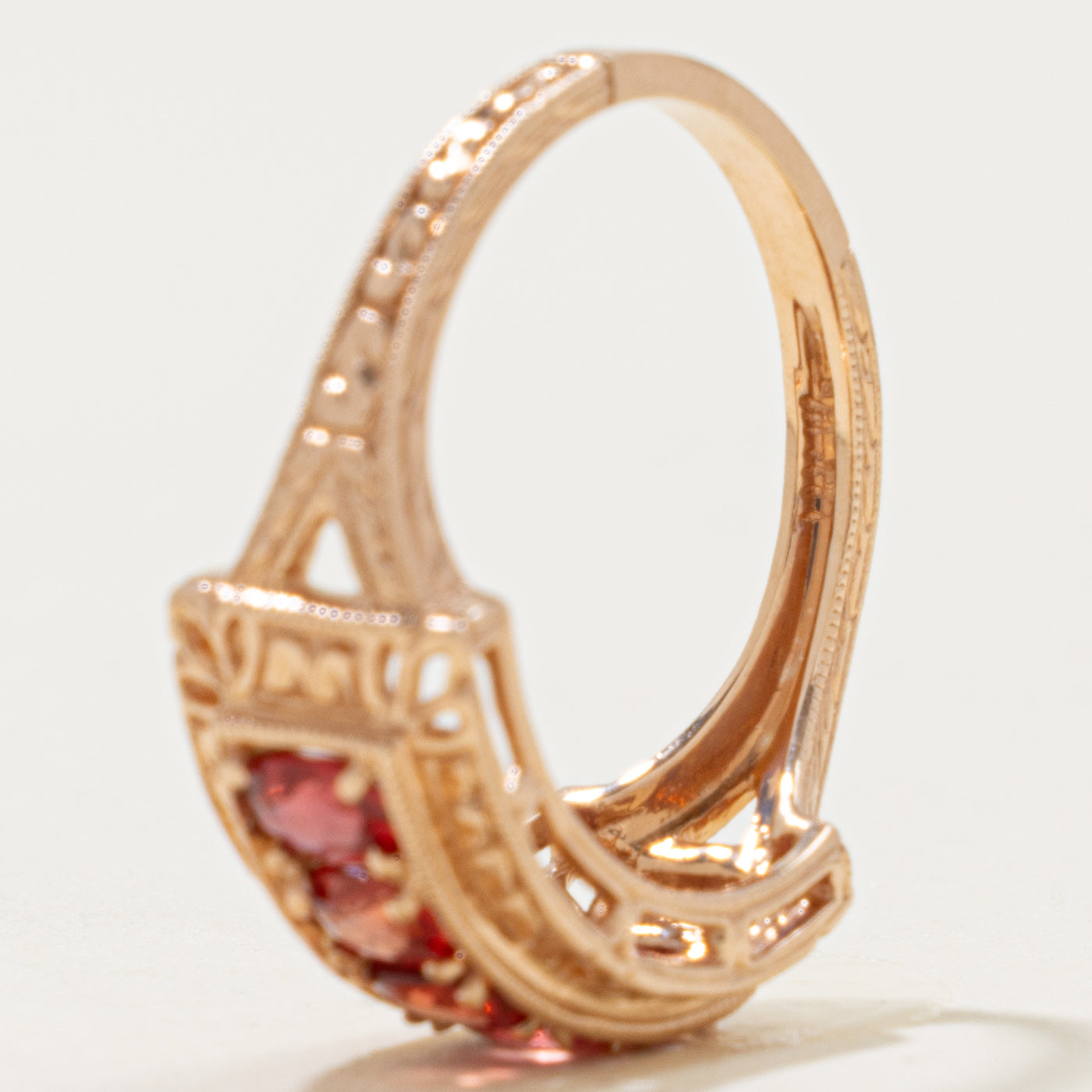 14k Five Stone Red Sapphire Textured Ring | 0.85ctw | SZ 7.25