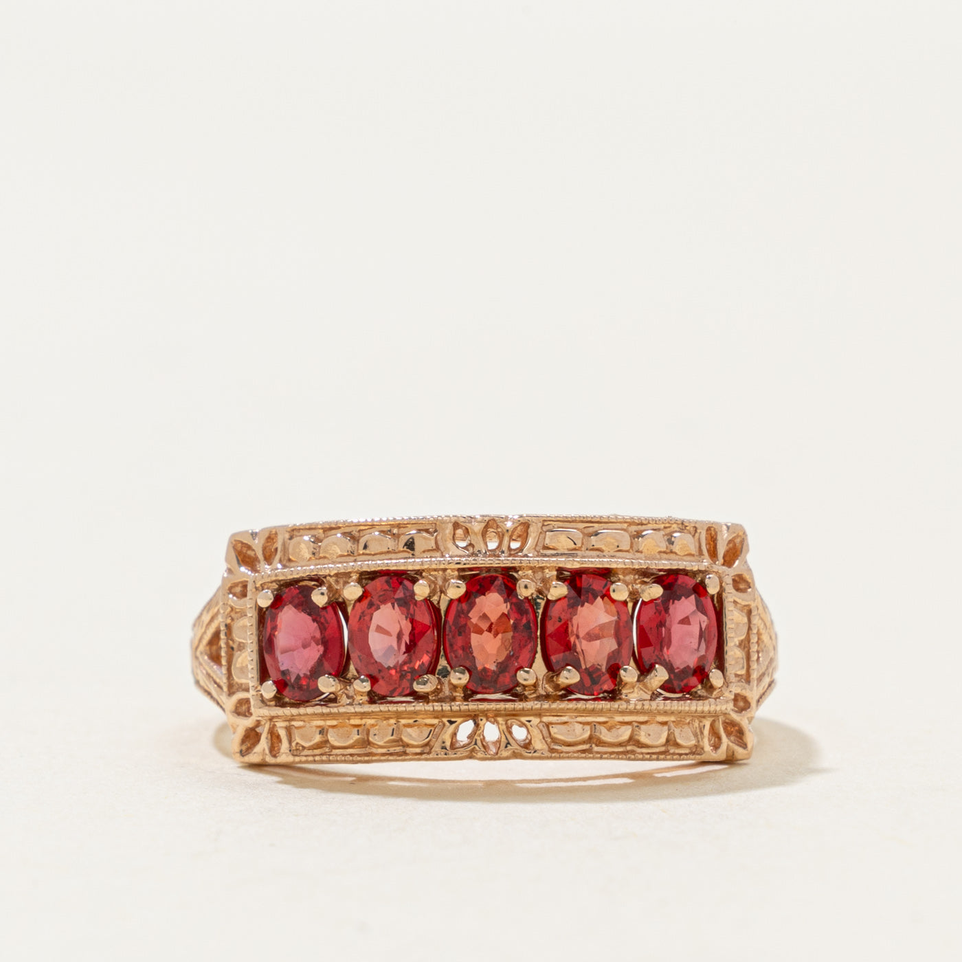 14k Five Stone Red Sapphire Textured Ring | 0.85ctw | SZ 7.25