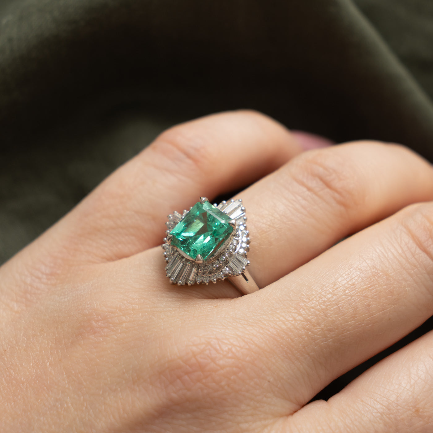 Platinum Colombian Emerald & Diamond Ring | 2.66ct, 0.59ctw | Sz 7.25