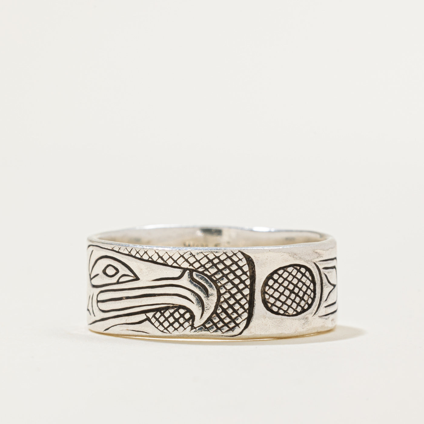 Sterling Silver Indigenous Carved Eagle Ring | 8.75mm | SZ 11.75