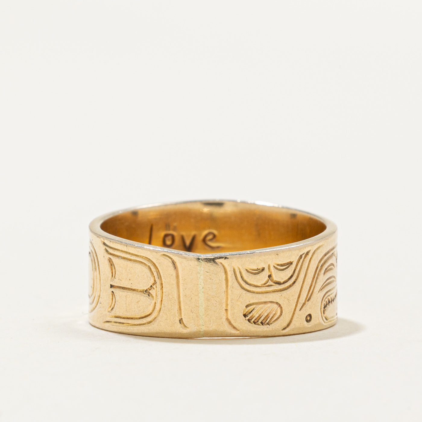 14k Yellow Gold Indigenous Carved Bird Ring | SZ 7.25