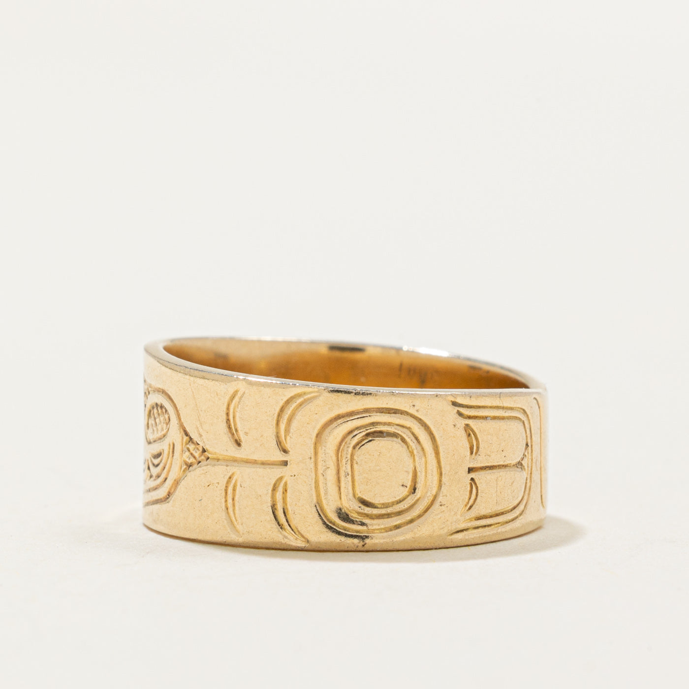 14k Yellow Gold Indigenous Carved Bird Ring | SZ 7.25