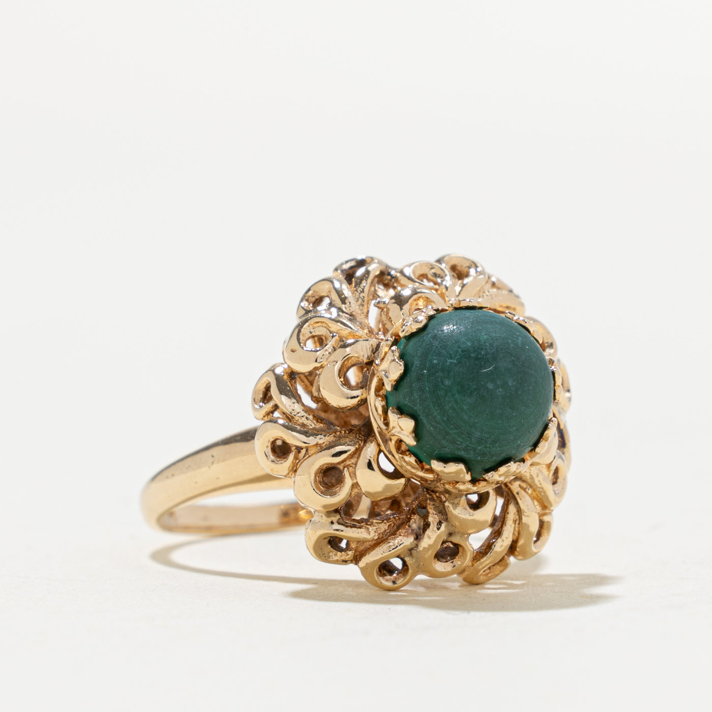 14k Malachite Ornate Floral Cocktail Ring | 3.00ct | SZ 6.75