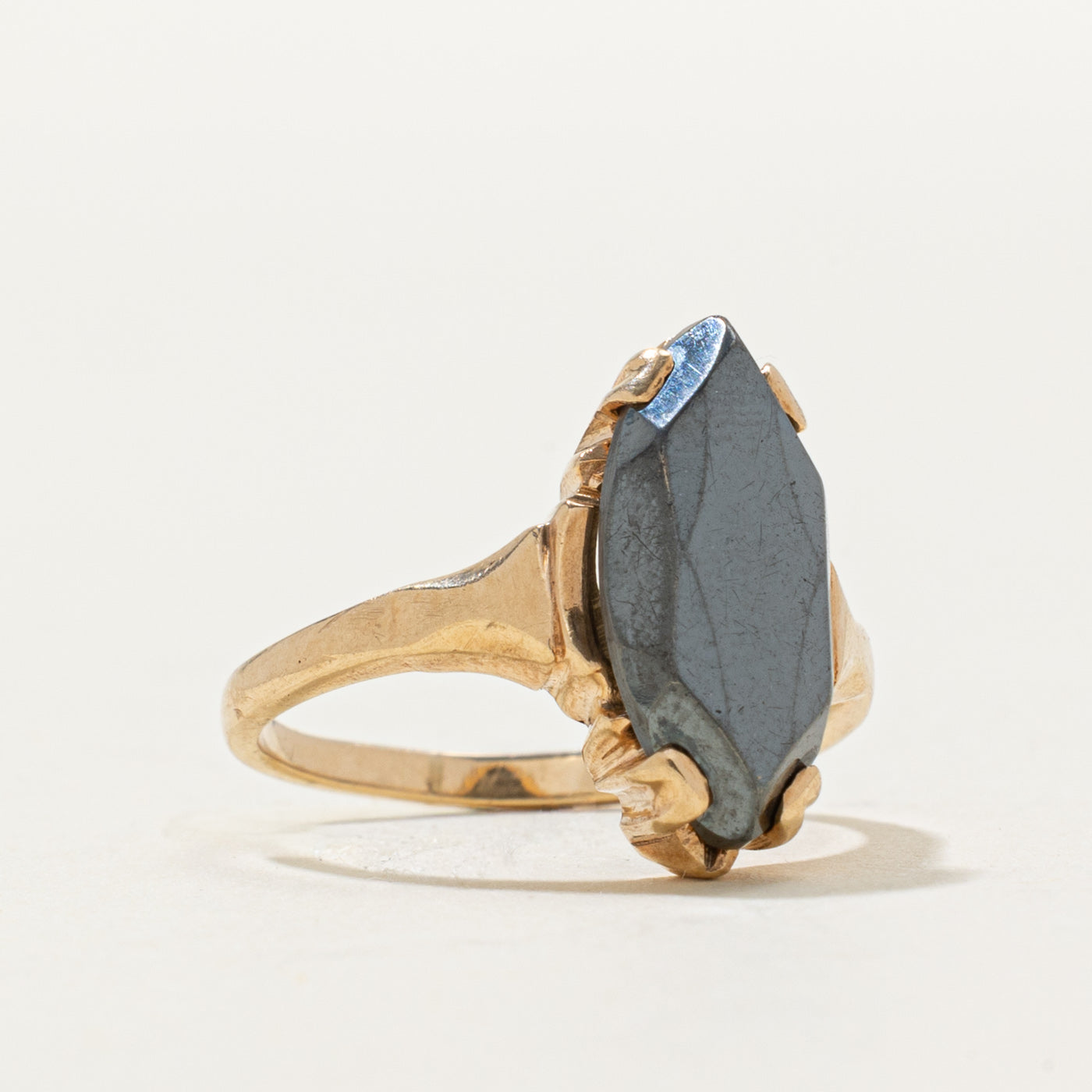 10k Solitaire Marquise Cut Hematite Ring | 3.00ct | SZ 4.75