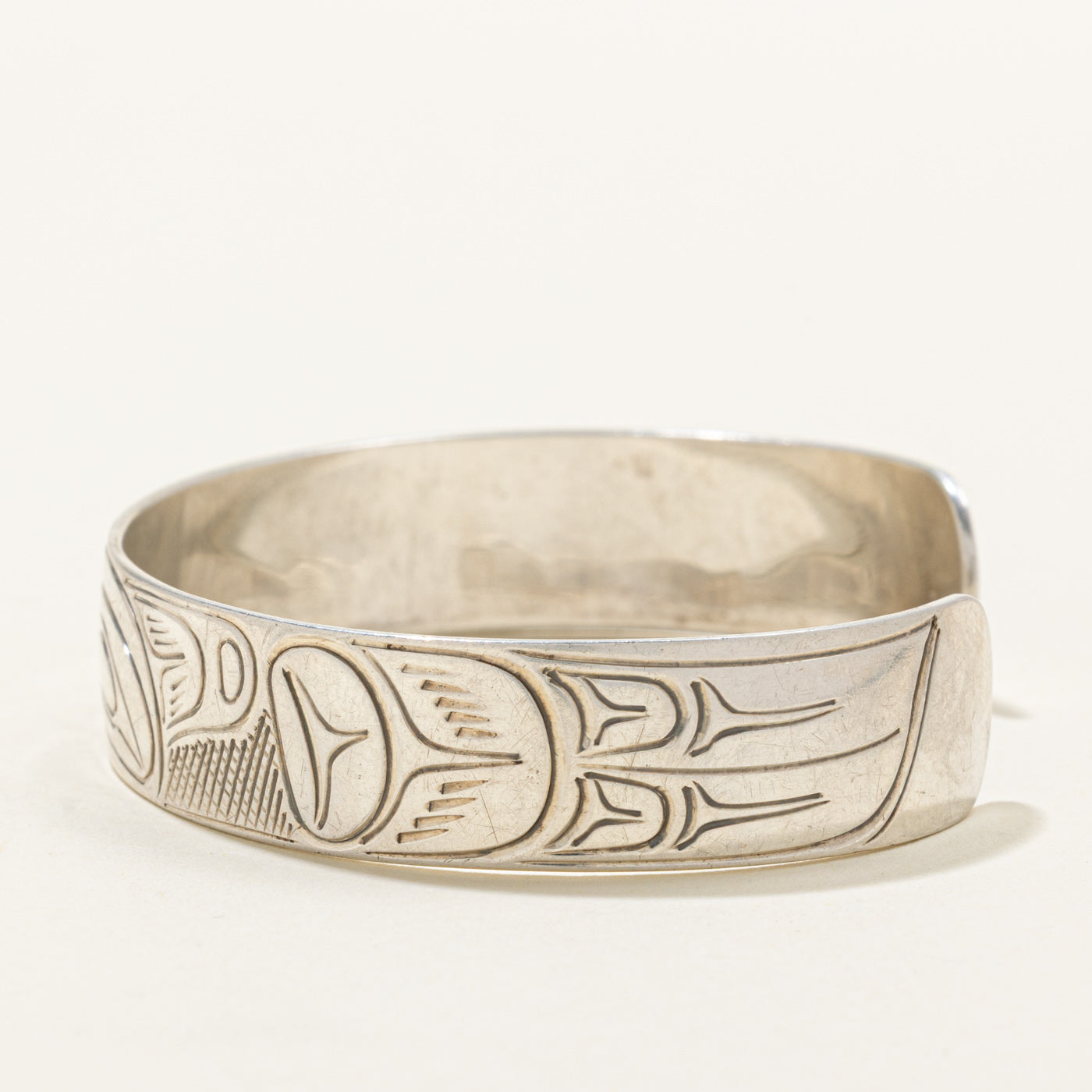 Sterling Silver Indigenous Carved Raven Cuff | 6"