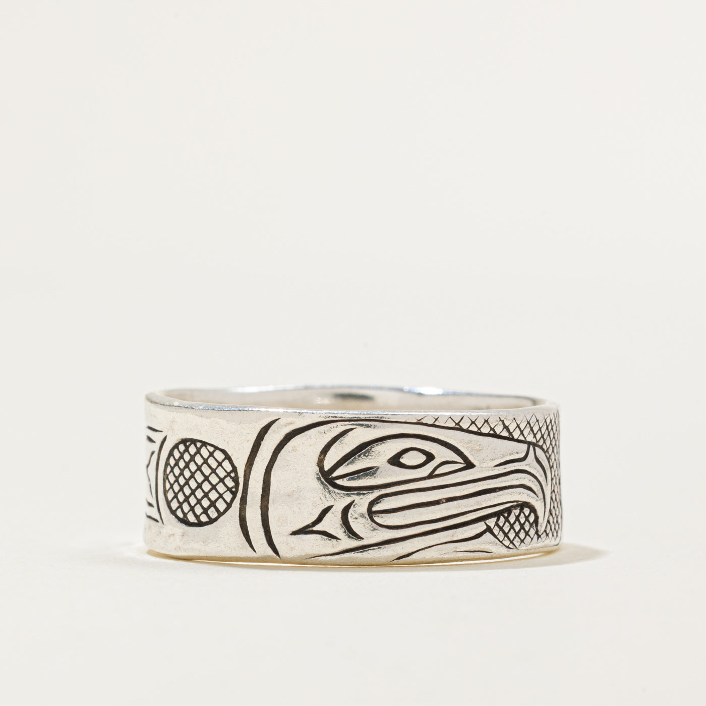 Sterling Silver Indigenous Carved Eagle Ring | 8.75mm | SZ 11.75