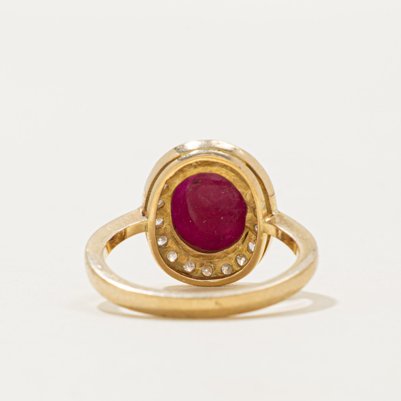 18k Oval Cabochon Ruby & Diamond Halo Ring | 3.80ct, 0.35ctw | SZ 6.5