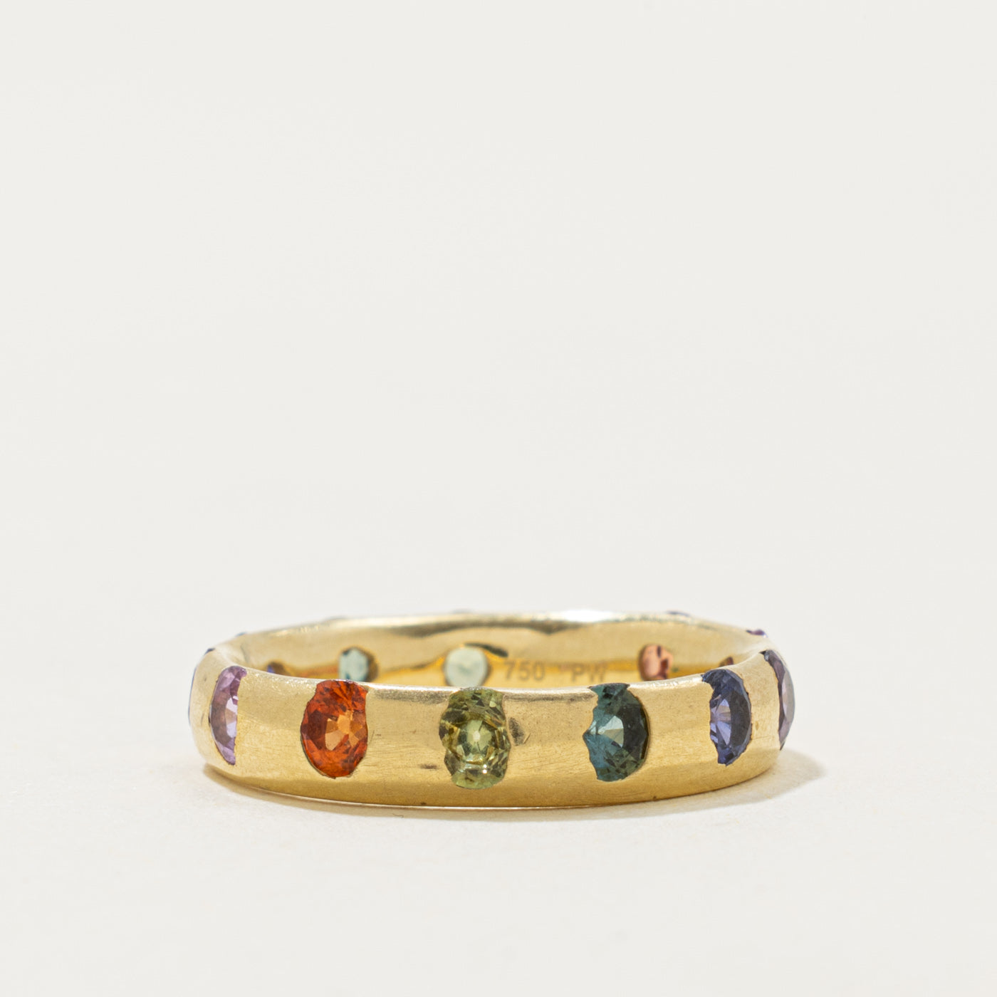18k Eternity Flush Set Multi Colour Synthetic Sapphire Band | 1.40ctw | 4.00mm | SZ 5.25