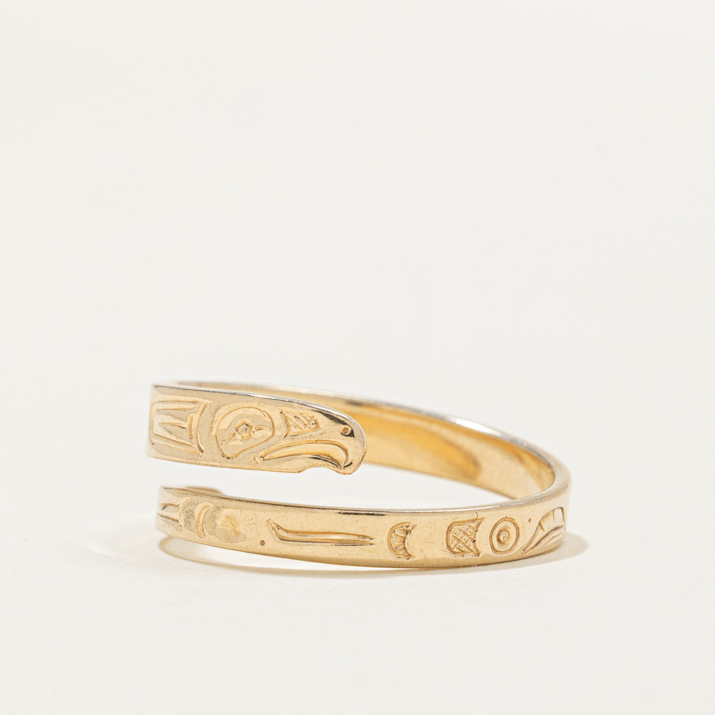 14k Yellow Gold Indigenous Carved Eagle Bypass Ring | SZ 8.0