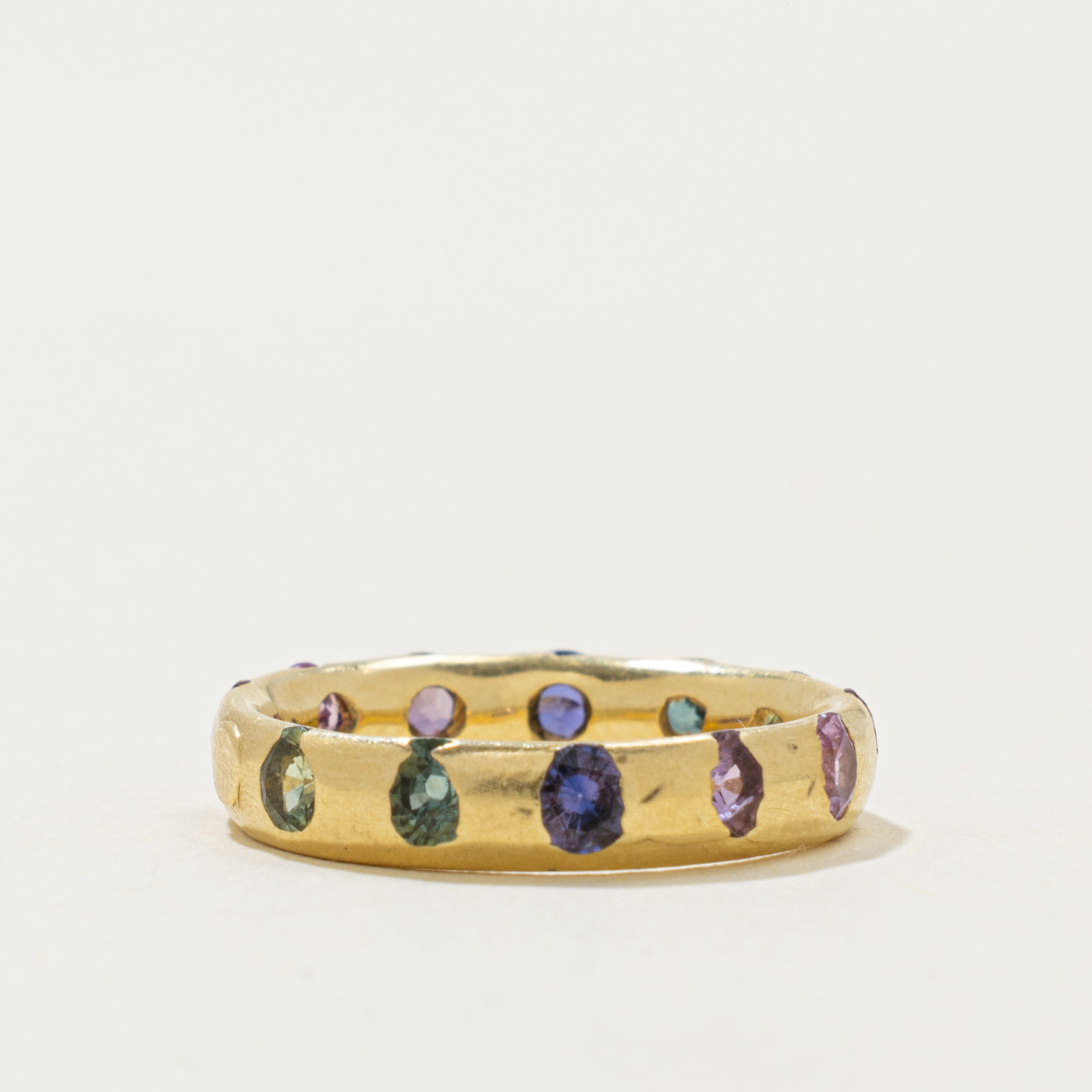 18k Eternity Flush Set Multi Colour Synthetic Sapphire Band | 1.40ctw | 4.00mm | SZ 5.25