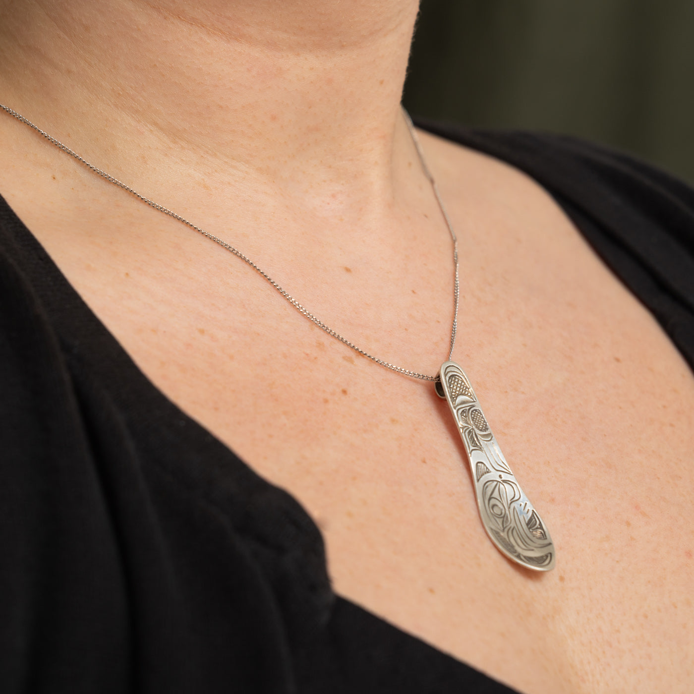 Sterling Silver Indigenous Carved Eagle Spoon Pendant