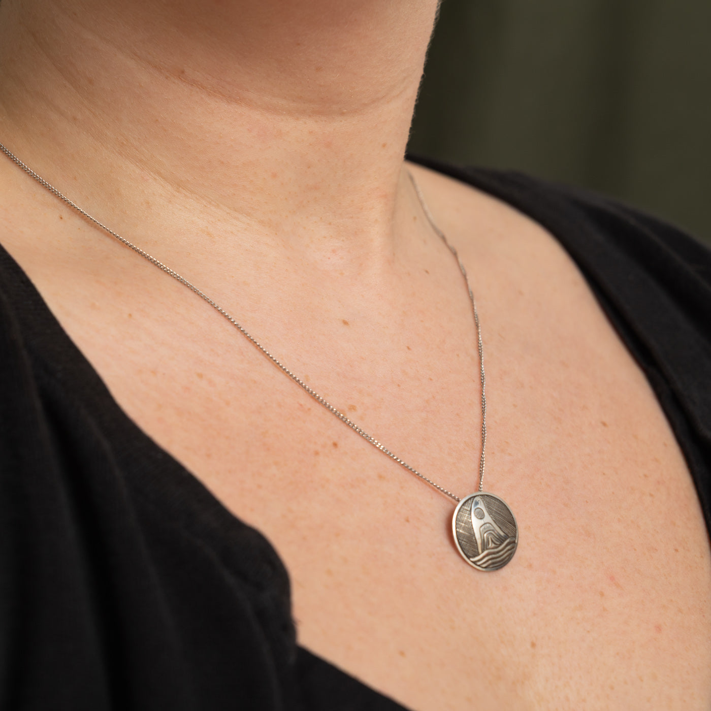 'Lyle Wilson' Sterling Silver Indigenous Carved Orca Pendant