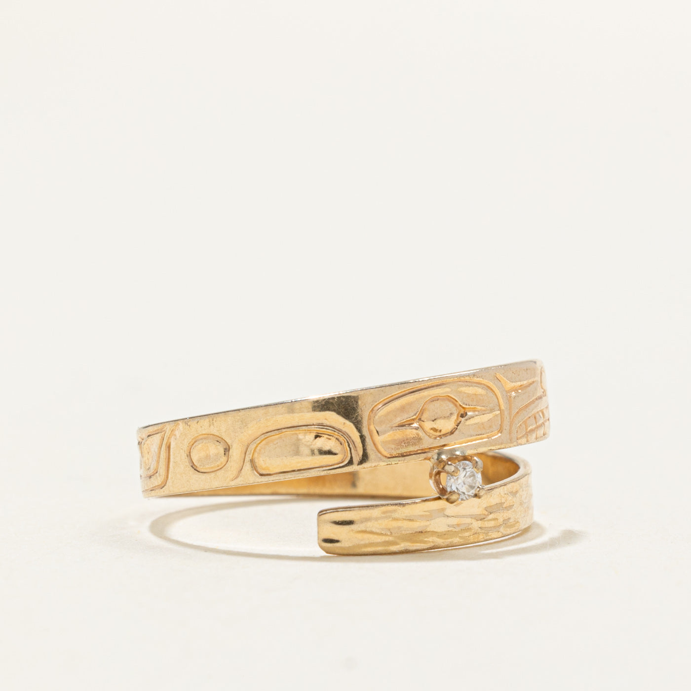 14k Diamond Indigenous Carved Bear Bypass Ring | 0.03ct | SZ 9.0