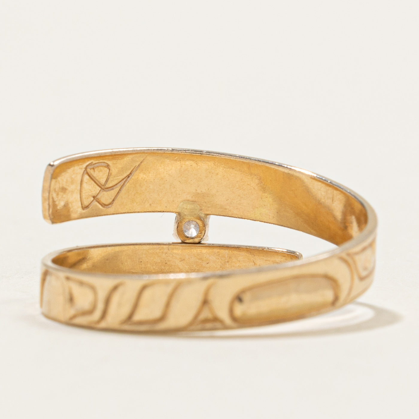 14k Diamond Indigenous Carved Bear Bypass Ring | 0.03ct | SZ 9.0