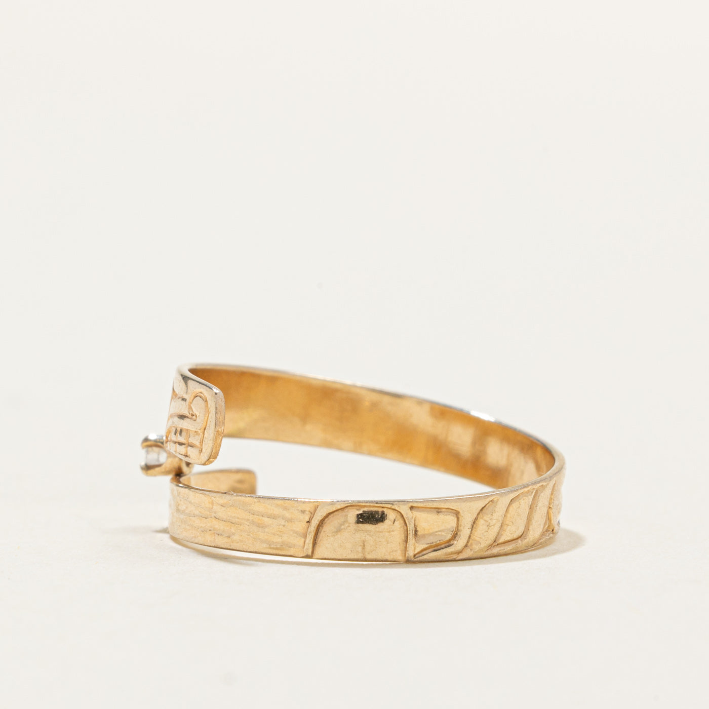 14k Diamond Indigenous Carved Bear Bypass Ring | 0.03ct | SZ 9.0