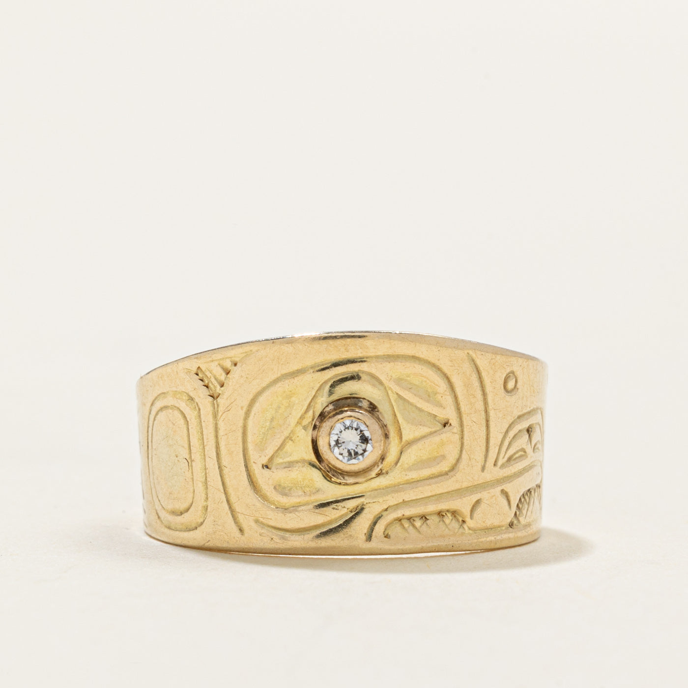 Bezel Set Diamond Indigenous Carved Eagle Ring | 0.03ct | SZ 5.25