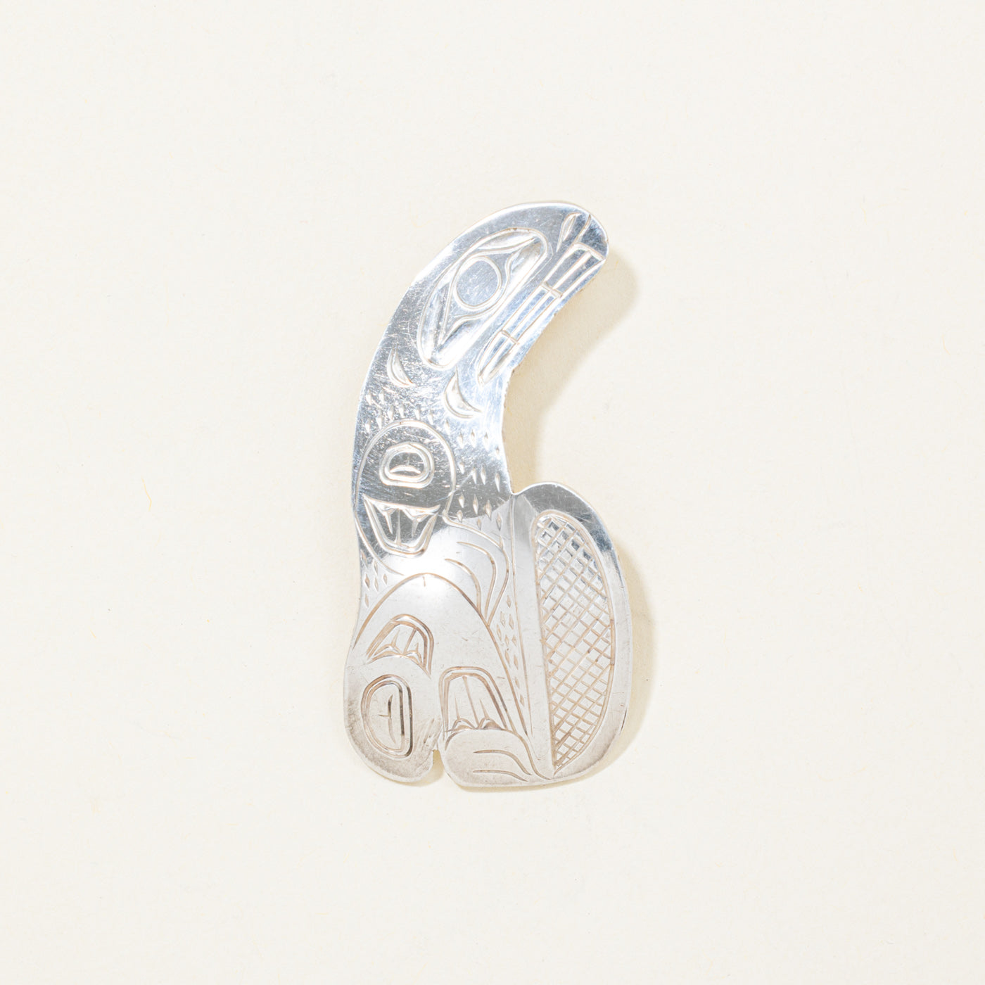 'Marvin Tallio' Sterling Silver Indigenous Carved Beaver Pendant