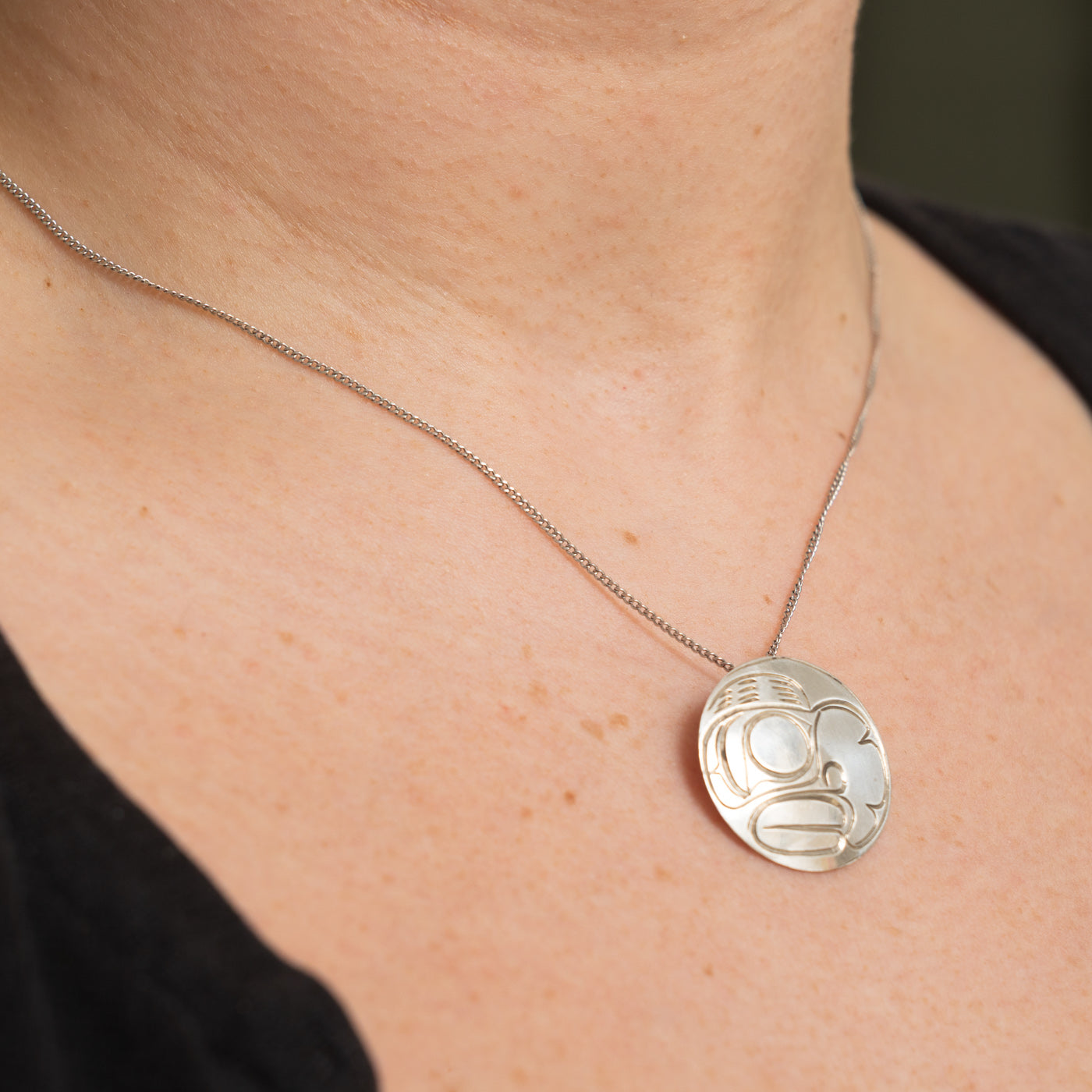 Sterling Silver Indigenous Carved Eagle Pendant