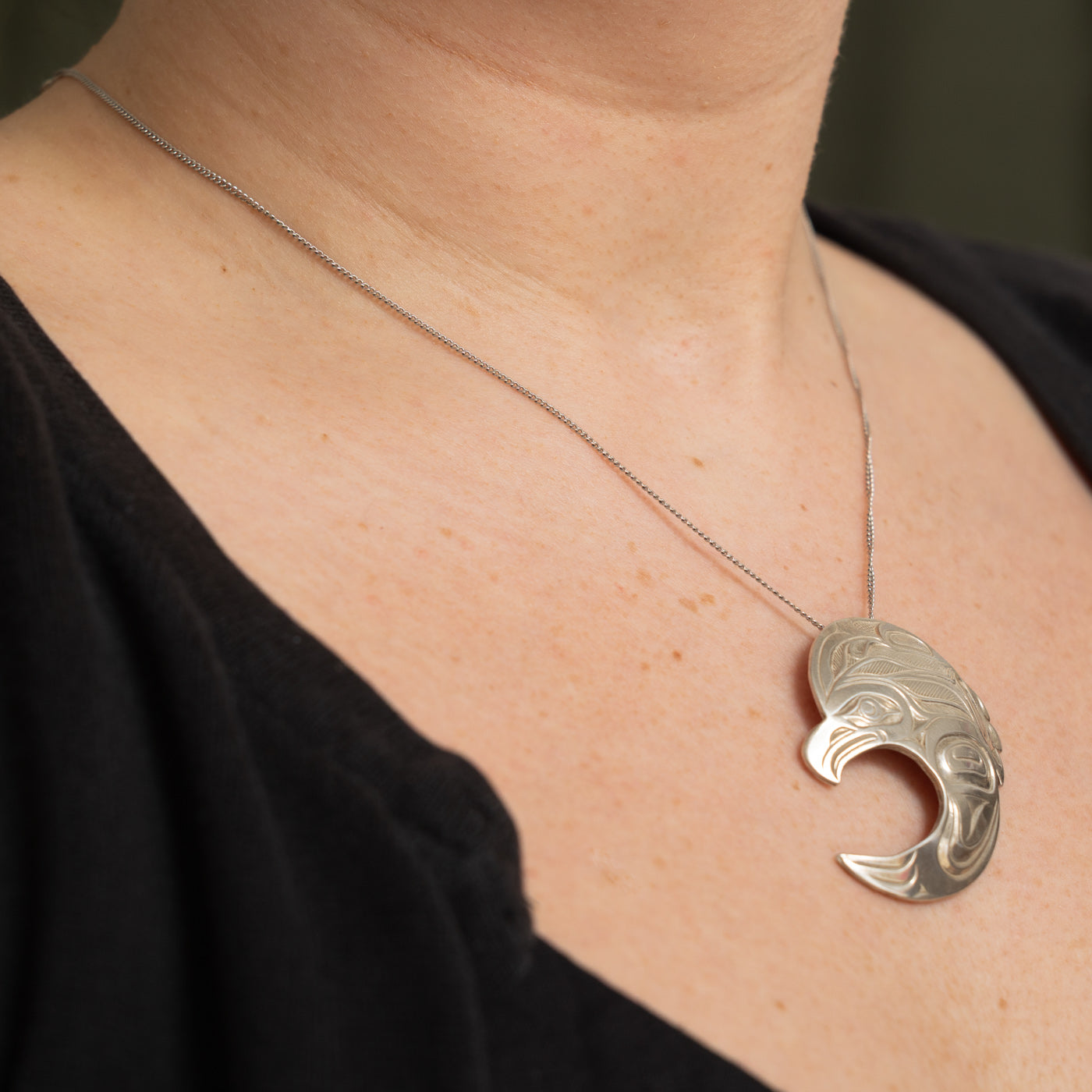Sterling Silver Indigenous Carved Eagle Pendant