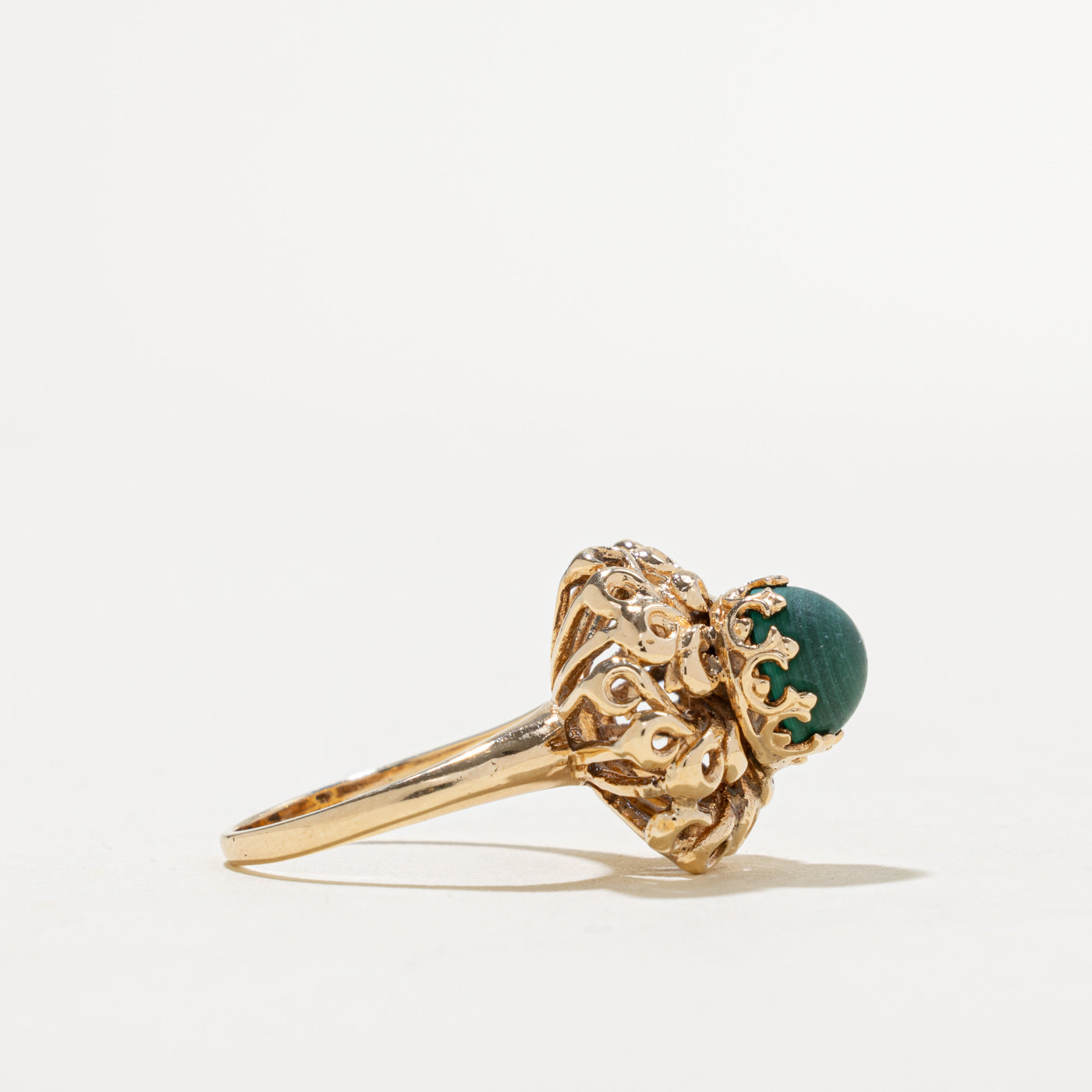 14k Malachite Ornate Floral Cocktail Ring | 3.00ct | SZ 6.75