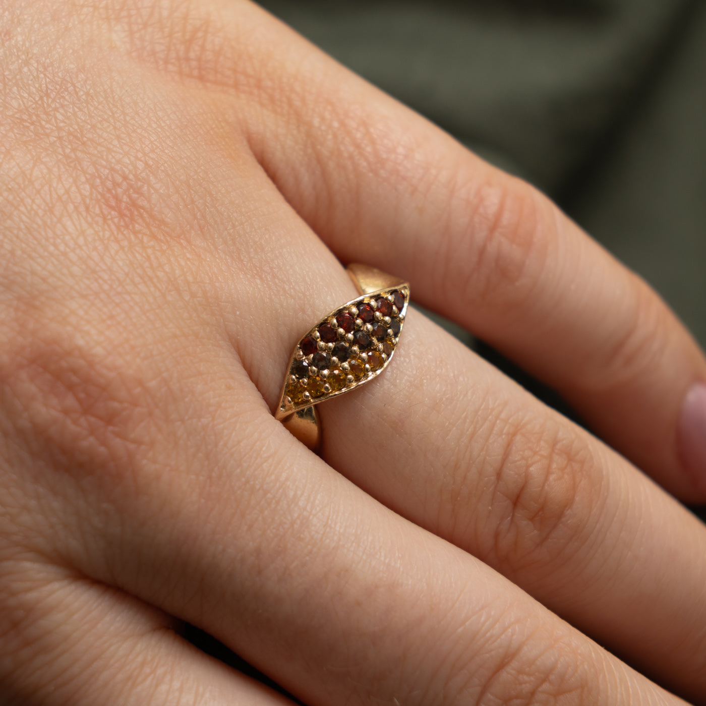 10k Multi Row Citrine, Garnet, and Smoky Quartz Ring | 0.24ctw | SZ 4.5