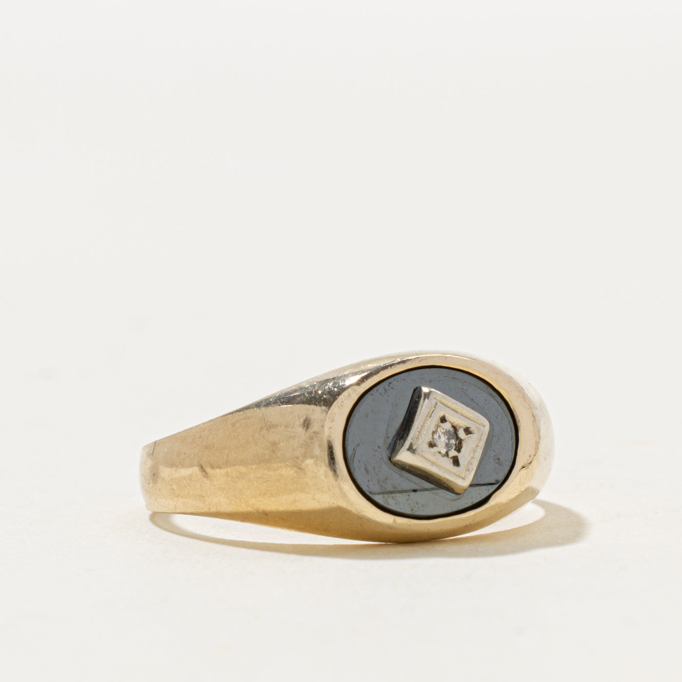 10k East West Hematite & Diamond Signet Ring | 1.80ct, 0.01ctw | SZ 9.75