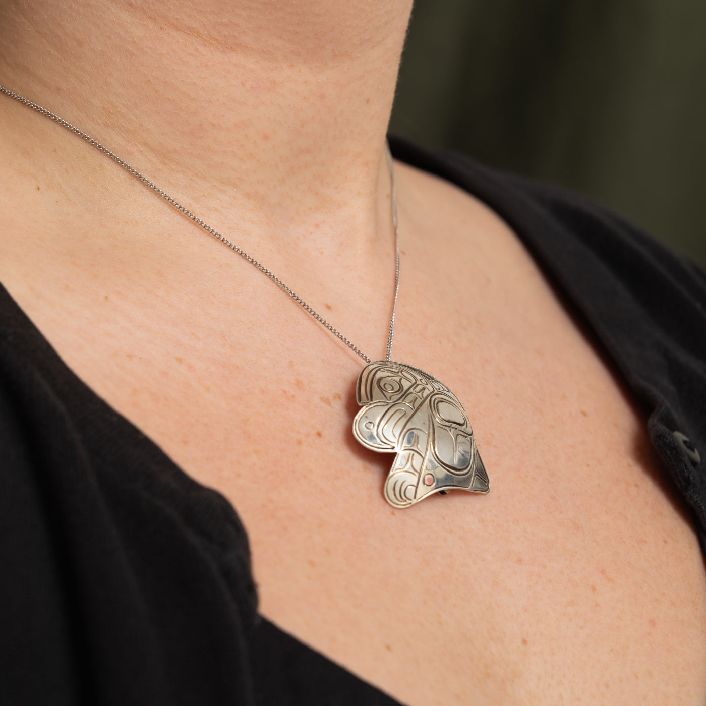 'Herb Lancaster' Sterling Silver Indigenous Carved Eagle Pendant & Brooch