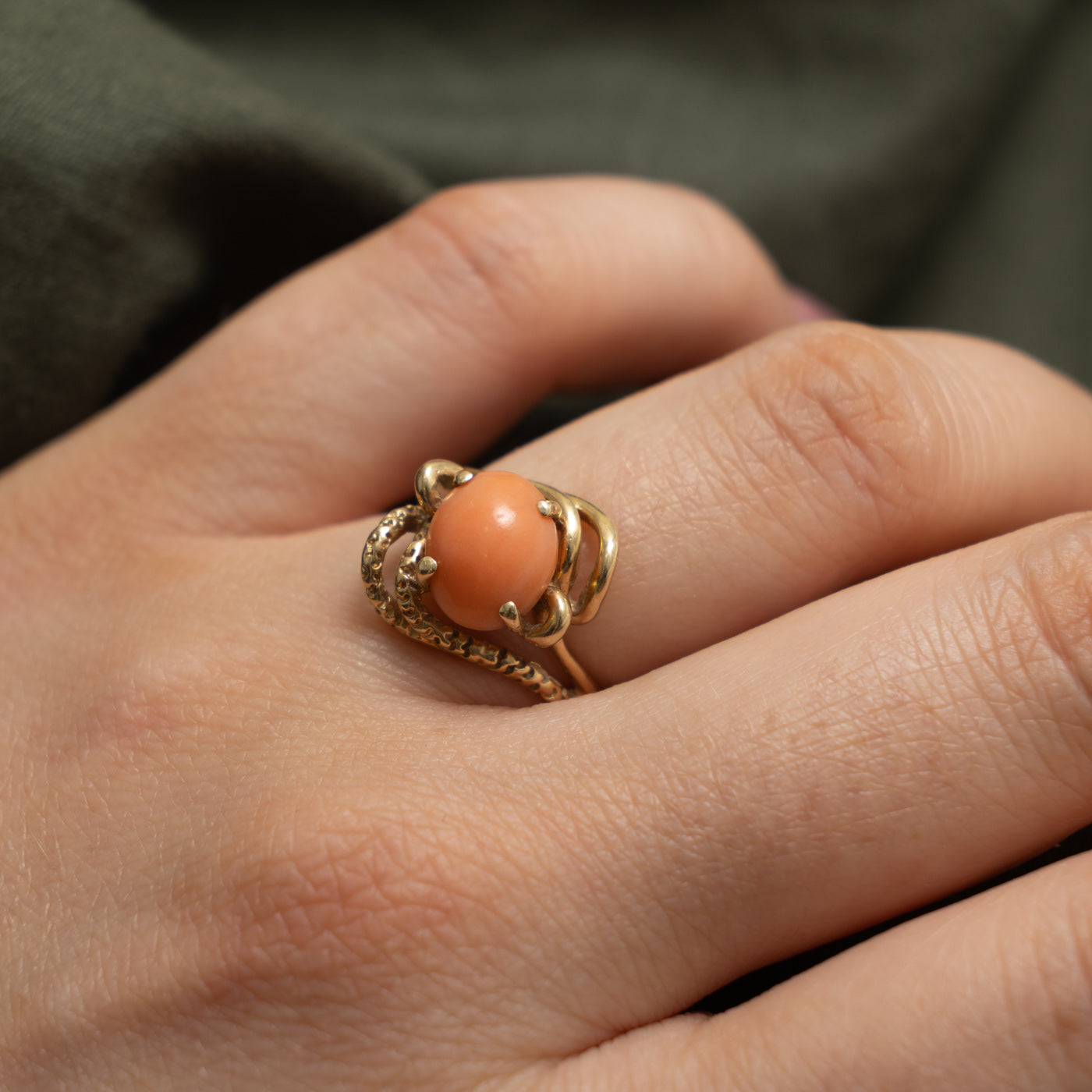 14k Coral Textured Abstract Ring | 2.00ct | SZ 6