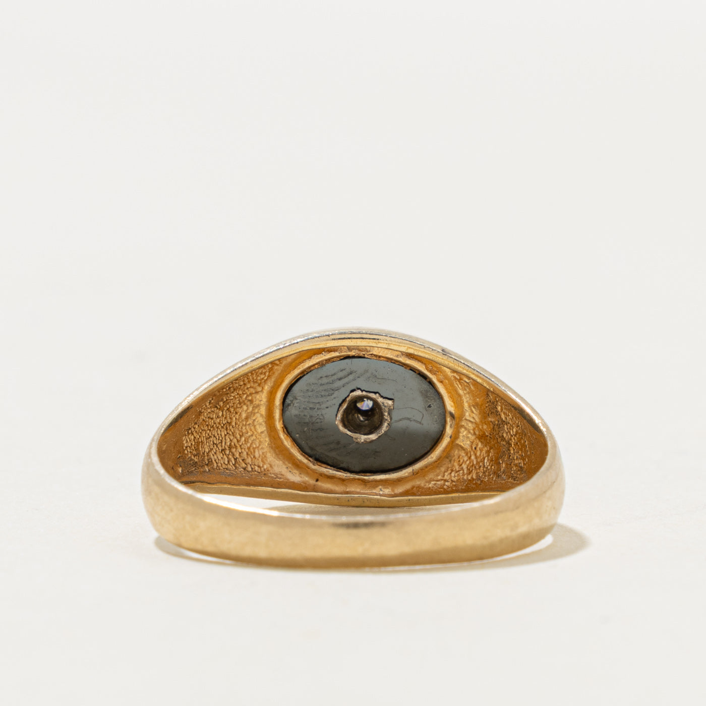 10k East West Hematite & Diamond Signet Ring | 1.80ct, 0.01ctw | SZ 9.75