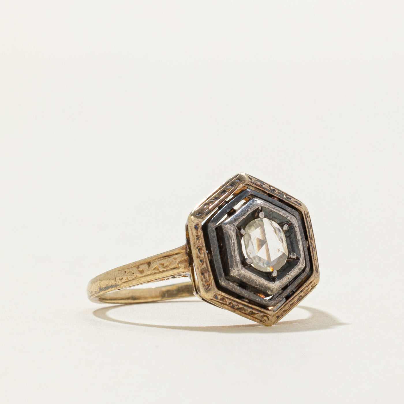 Victorian Rose Cut Diamond Hexagon Ring | 0.25ct SI2 G/H | SZ 6