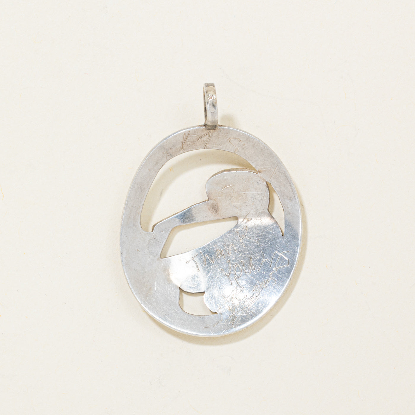 Sterling Silver & 14K Gold Indigenous Carved Hummingbird Pendant