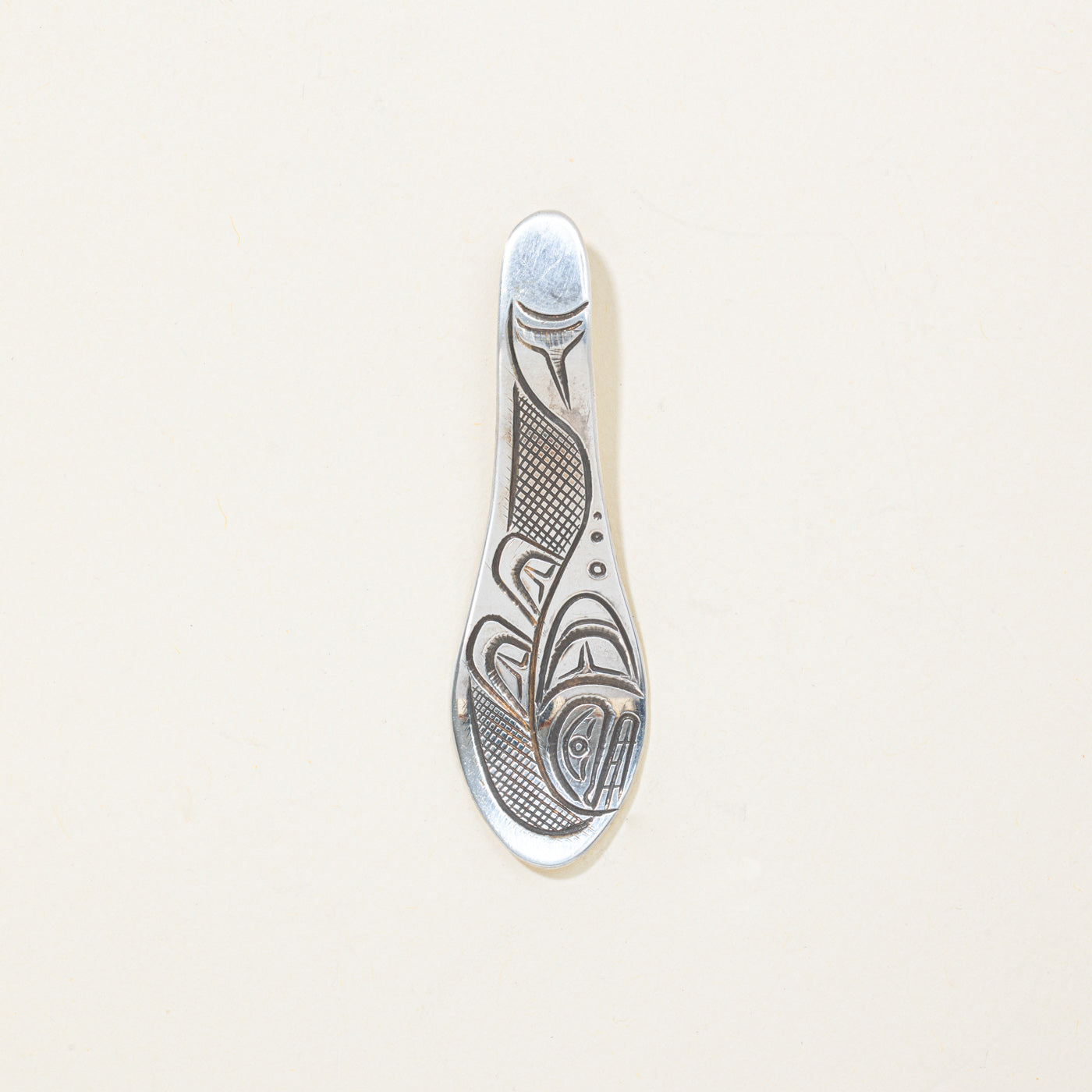 Sterling Silver Indigenous Carved Orca Spoon Pendant
