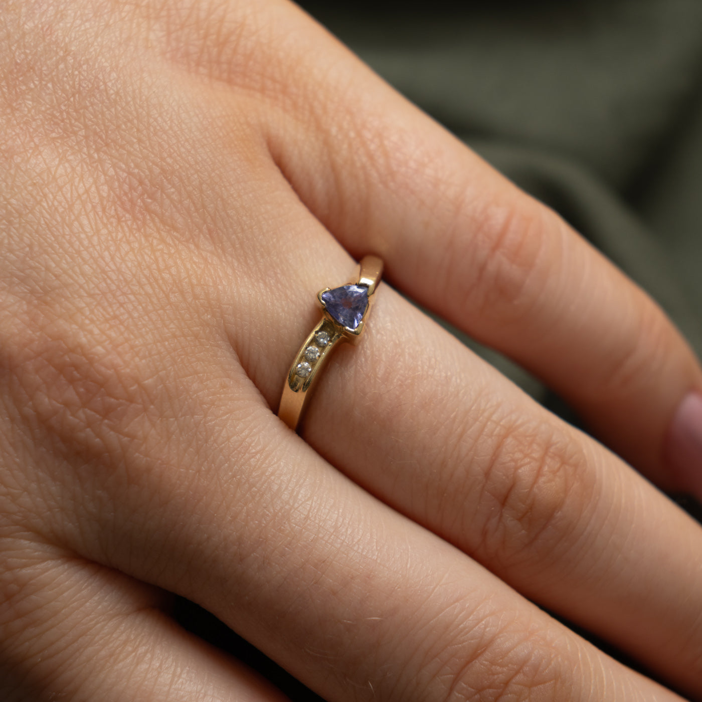 14k Trillion Cut Tanzanite & Diamond Accented Ring | 0.20ct, 0.02ctw | SZ 6.5