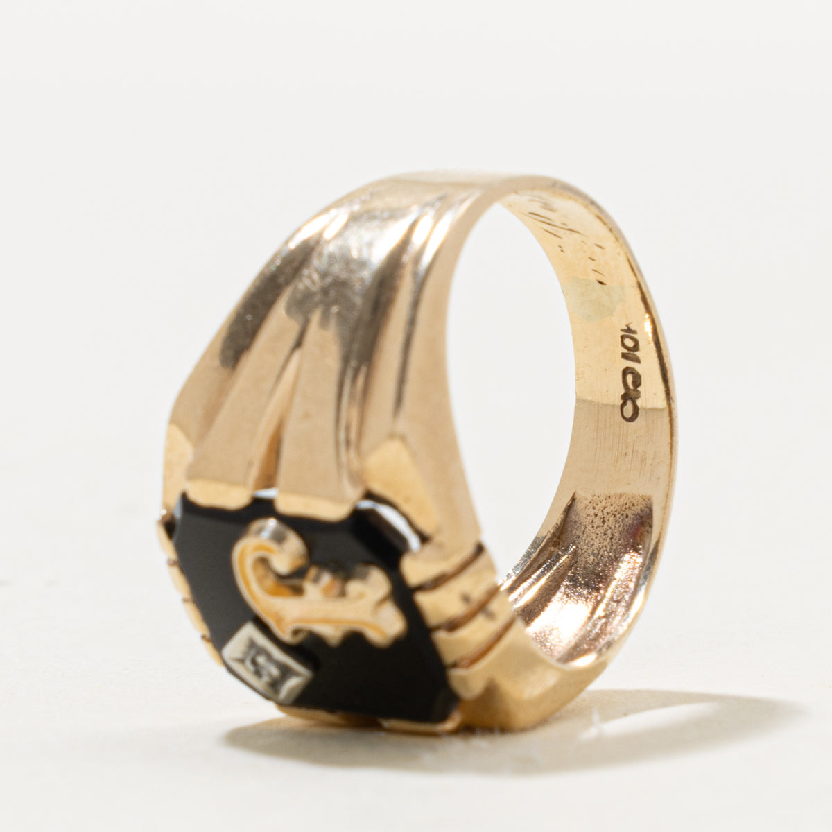 10k Onyx & Diamond "J" Initial Signet Ring | 1.80ct, 0.003ctw | SZ 7.75