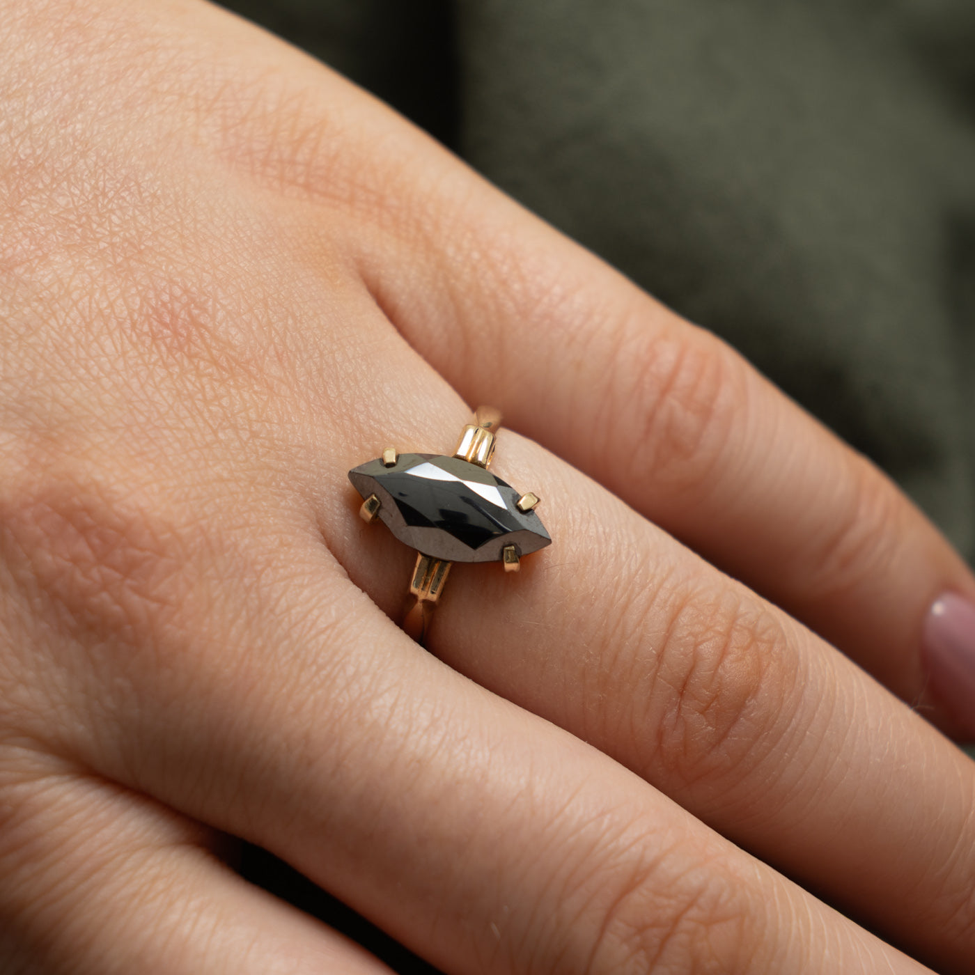 10k Marquise Cut Hematite Ring | 3.20ct | SZ 5.5