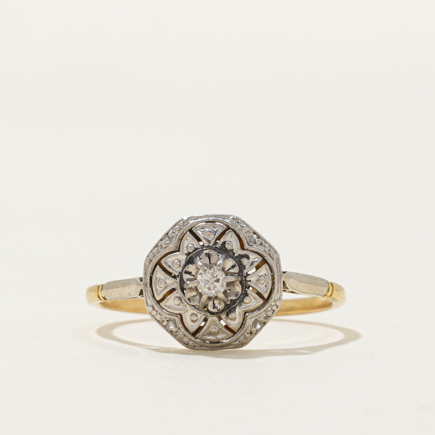 Art Deco Swiss Cut Diamond Ornate Ring | 0.06ct, 0.02ctw | SZ 8.25