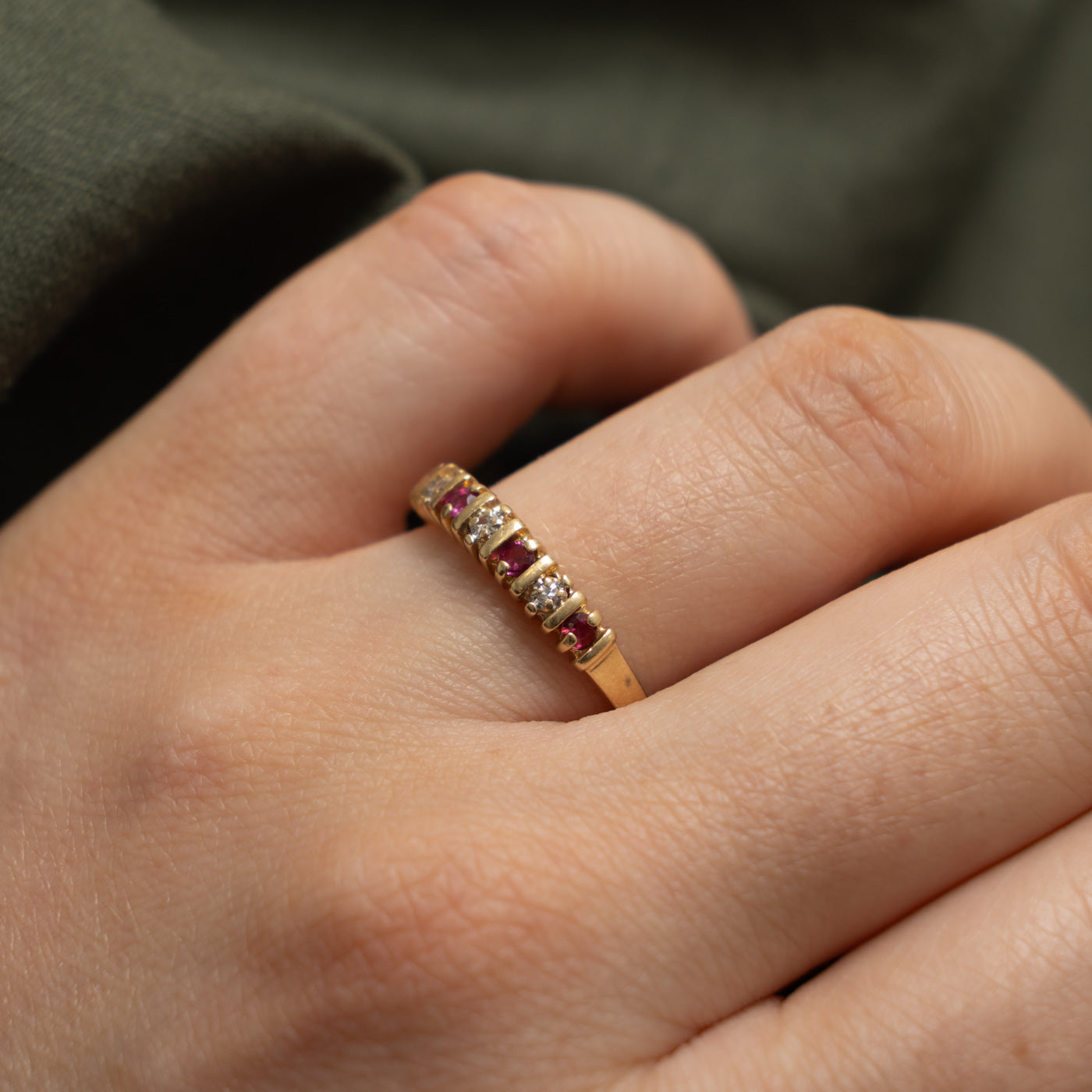 Semi Eternity Ruby & Diamond Ring | 0.15ctw, 0.03ctw | SZ 8.25