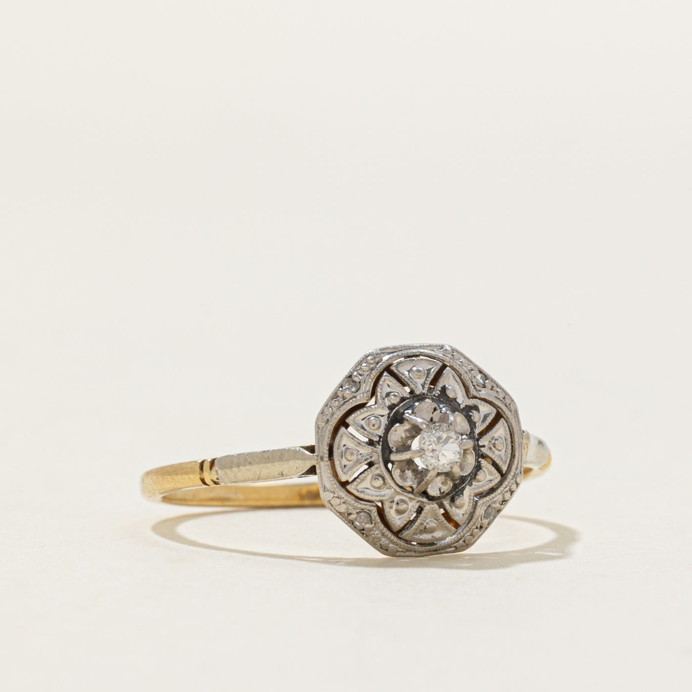 Art Deco Swiss Cut Diamond Ornate Ring | 0.06ct, 0.02ctw | SZ 8.25