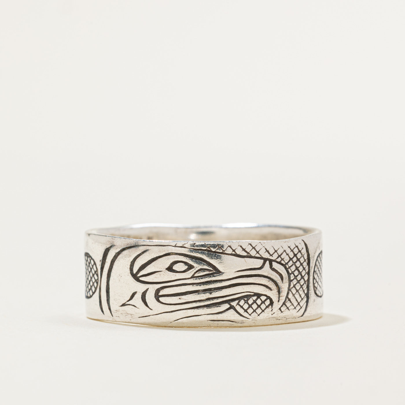 Sterling Silver Indigenous Carved Eagle Ring | 9mm | SZ 13