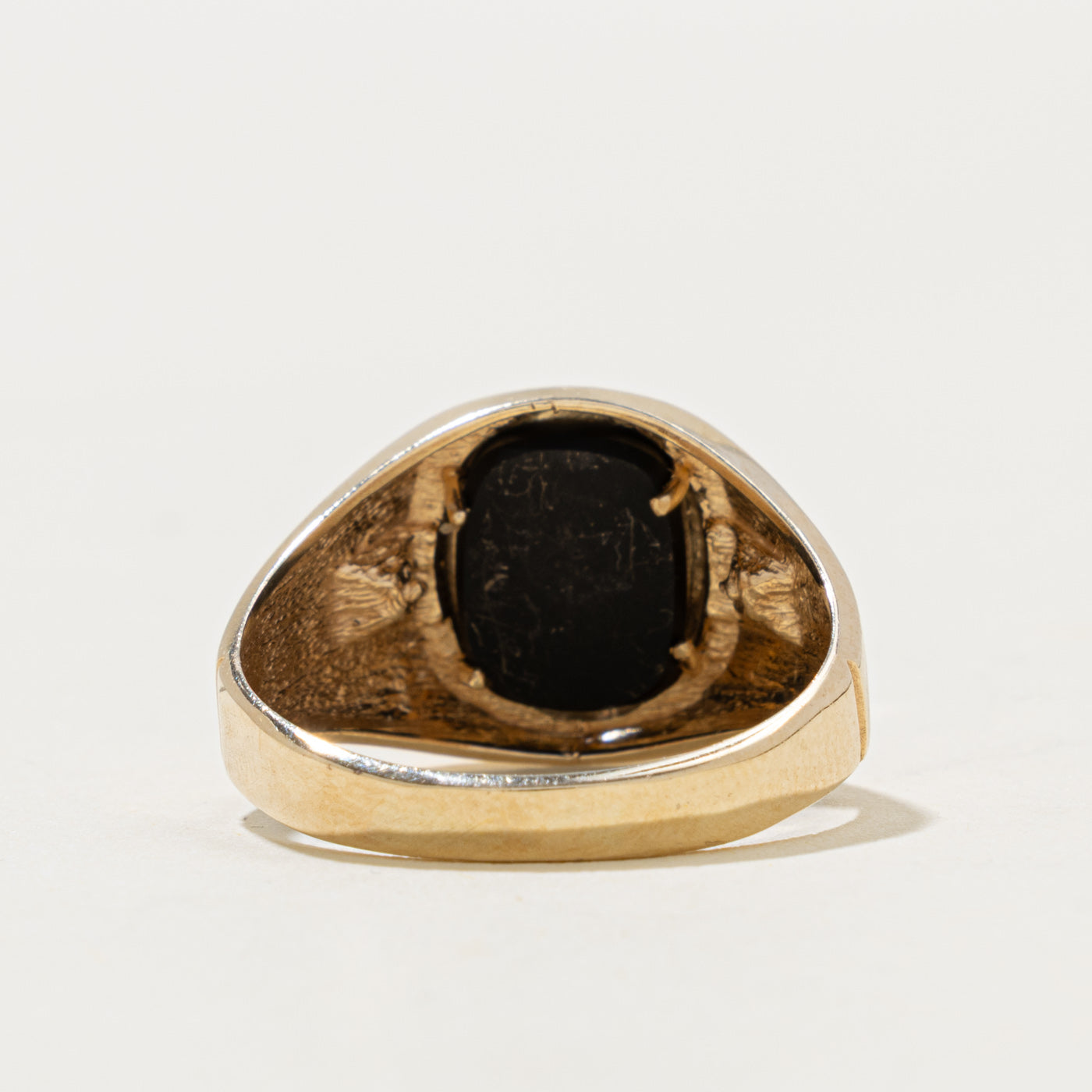 10k Onyx & Diamond Grooved Signet Ring | 0.95ct, 0.01ctw | SZ 9