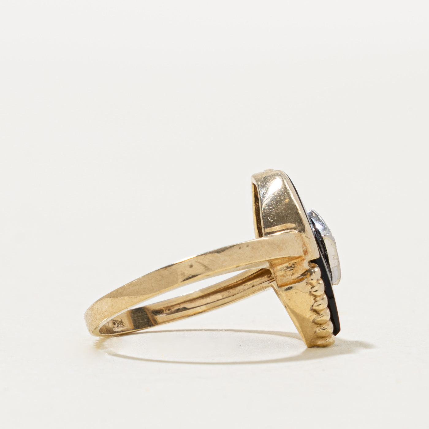 10k Marquise Onyx & Diamond Navette Ring | 1.30ct, 0.01ctw | SZ 6.5